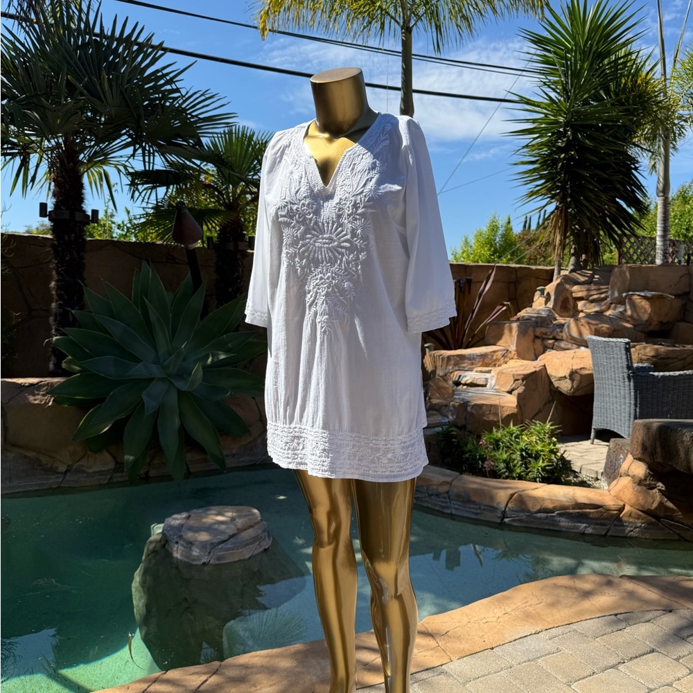 Peppermint Bay~White Embroidered Swim Cover-Up Tunic